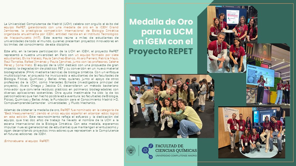 Medalla de Oro para la UCM en iGEM con el Proyecto REPET